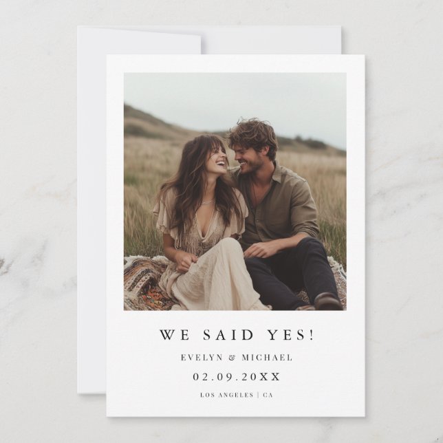 Rustic Boho Photo Typography We Said Yes Wedding Announcement (Front)