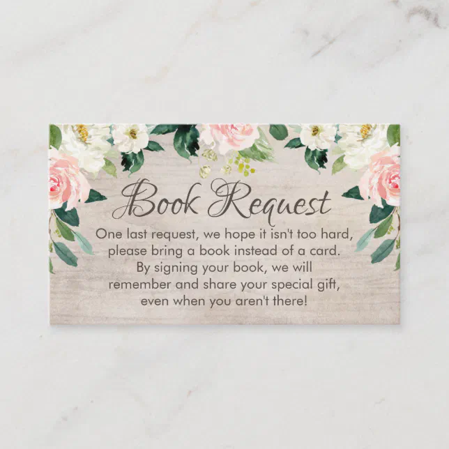 Rustic Boho Pink Book request Card Insert | Zazzle