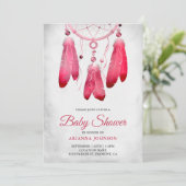 Rustic Boho Pink Dream Catcher Baby Shower Invitation (Standing Front)