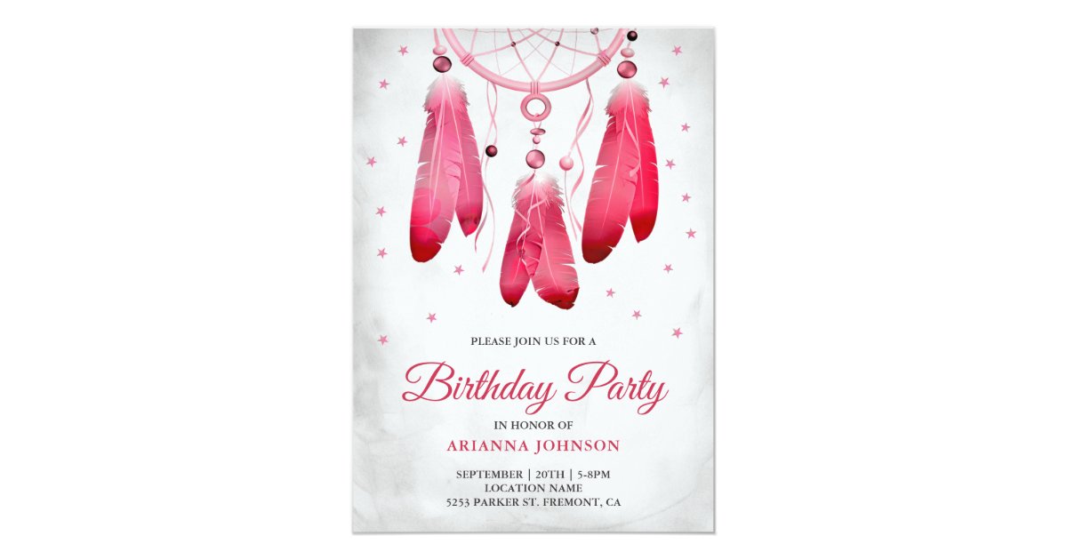 Rustic Boho Pink Dream Catcher Birthday Party Invitation | Zazzle.com
