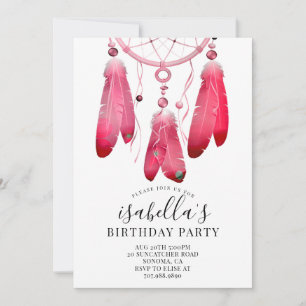 Rustic Boho Pink Dream Catcher Birthday Party Invitation