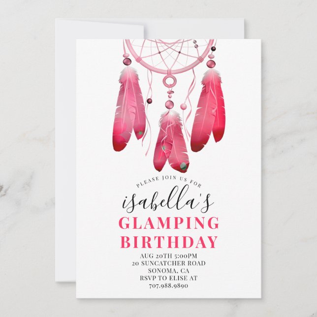 Rustic Boho Pink Dream Catcher Glamping Birthday   Invitation (Front)