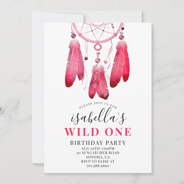 Rustic Boho Pink Dream Catcher Wild One Birthday  Invitation (Front)