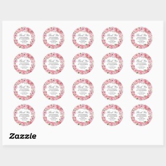 Rustic Boho Pink Floral Quinceanera Thank You Classic Round Sticker ...