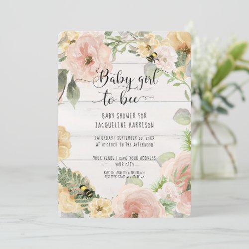 Rustic BOHO Pink Flowers Mommy to Bee Shower Invitation