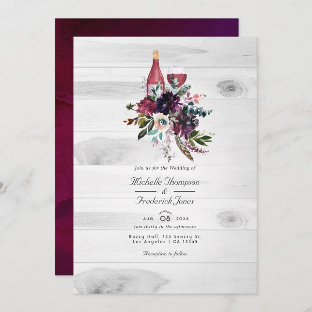 Rustic Boho Plum Wine Tasting QR Code RSVP Wedding Invitation (Front/Back)