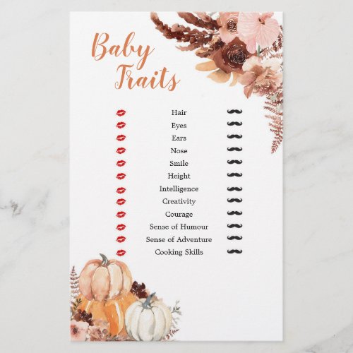 Rustic Boho Pumpkin Baby Shower Baby Traits Games