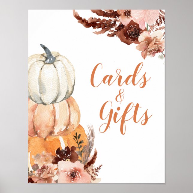 Rustic Boho Pumpkin Baby Shower Cards & Gifts Poster (Front)