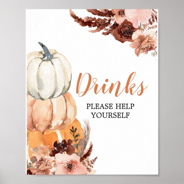 Rustic Boho Pumpkin Baby Shower Drinks Poster (Front)