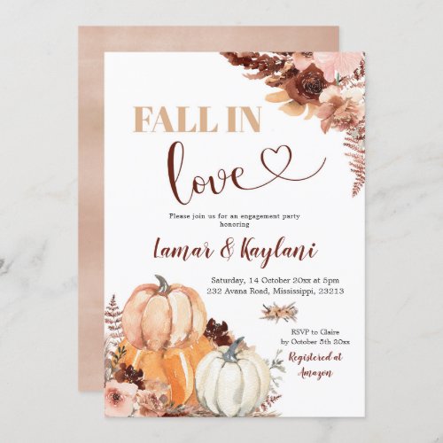 Rustic Boho Pumpkin Fall In Love Engagement Party Invitation