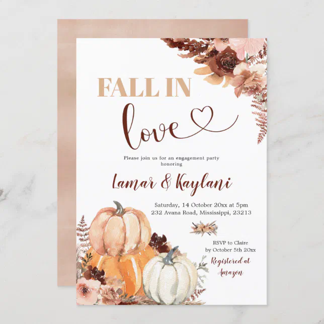 Rustic Boho Pumpkin Fall In Love Engagement Party Invitation | Zazzle