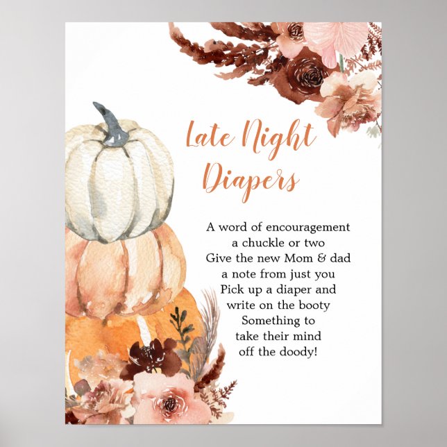 Rustic Boho Pumpkin Game Late Night Diaper Poster (Front)