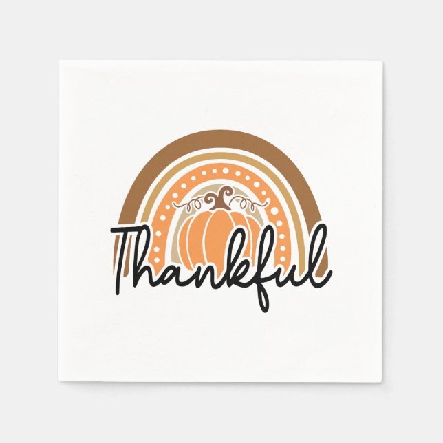 Rustic Boho Pumpkin Rainbow Thankful Napkins (Front)