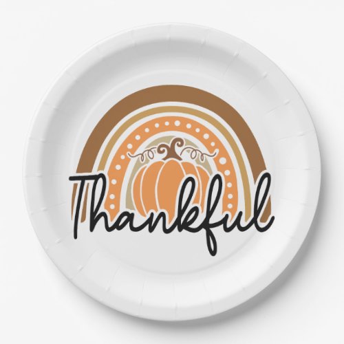 Rustic Boho Pumpkin Rainbow Thankful Paper Plates