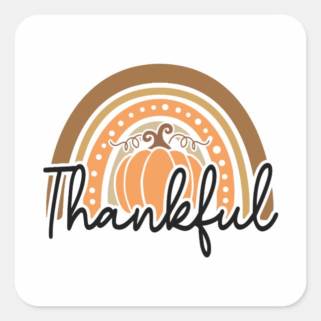 Rustic Boho Pumpkin Rainbow Thankful Square Sticker (Front)