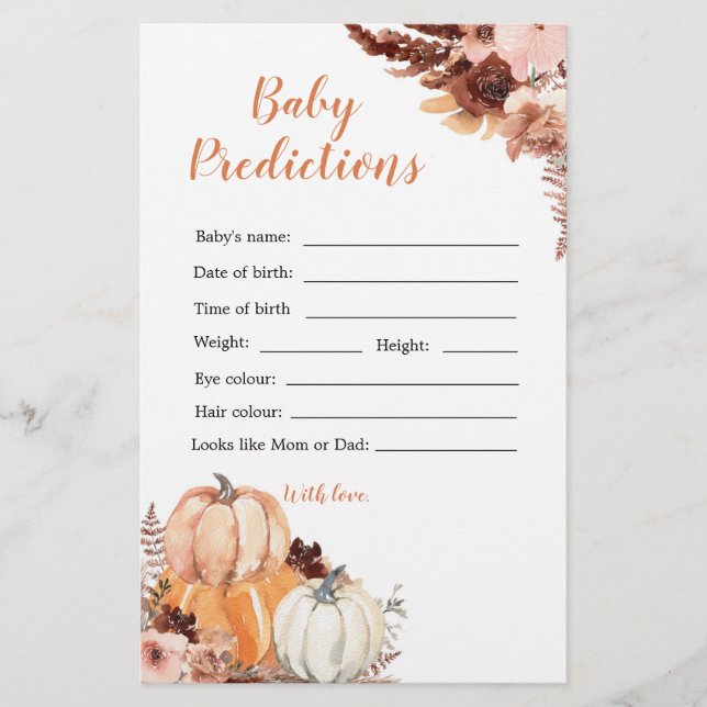 Rustic Boho Pumpkin Shower Baby Prediction (Front)