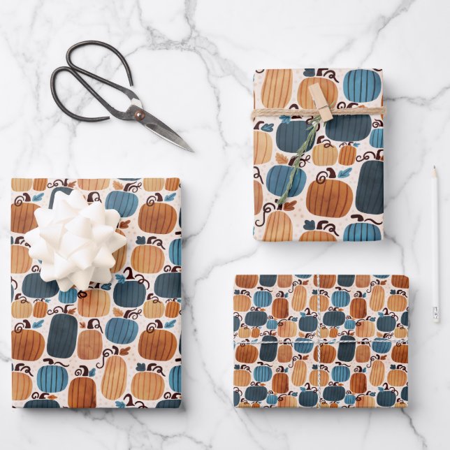 Rustic Boho Pumpkin Wrapping Paper Sheets (Front)