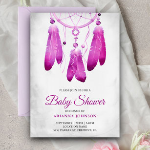 Rustic Boho Purple Dream Catcher Baby Shower Invitation