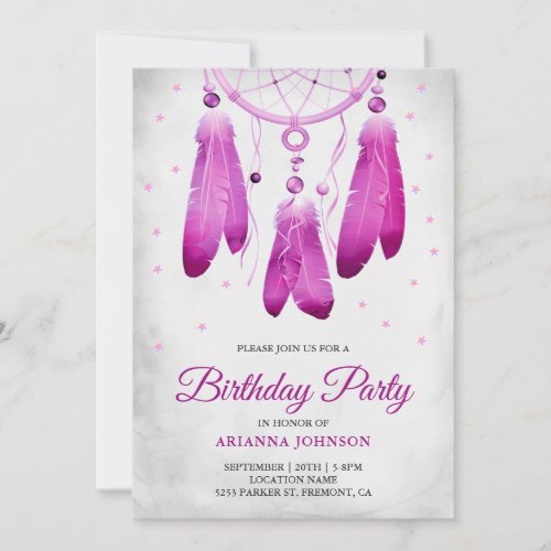 Rustic Boho Purple Dream Catcher Birthday Party Invitation