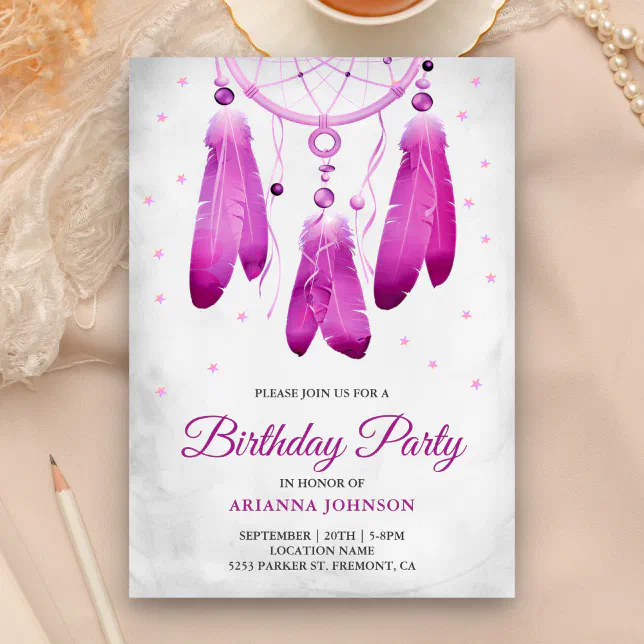 Rustic Boho Purple Dream Catcher Birthday Party Invitation | Zazzle
