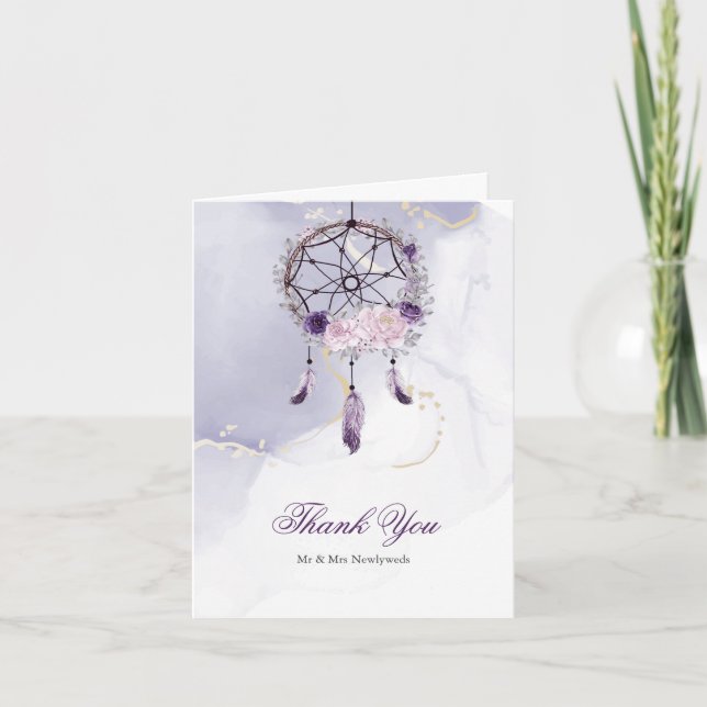Rustic BOHO Purple Dream Catcher Letterpress Thank You Card (Front)