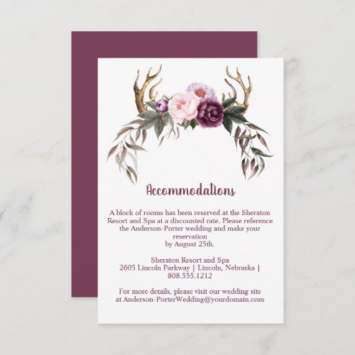 Rustic Boho Purple Peonies and Antlers Enclosure Card