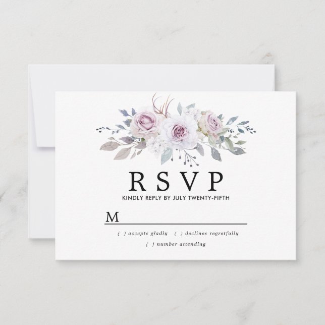 Rustic Boho Purple Rose Floral Quinceanera RSVP Card (Front)