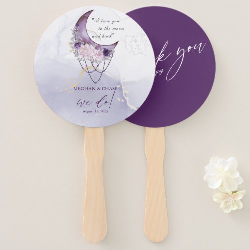 Rustic BOHO Purple Watercolor Crescent Moon  Hand Fan