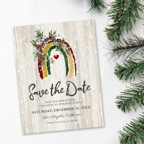 Rustic Boho Rainbow Christmas Party Save the Date Announcement Postcard