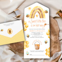 Rustic Boho Rainbow Sweet Little Bee Baby Shower All In One Invitation