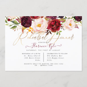 Rustic Boho Rehearsal Dinner Marsala Blush Peonies Invitation