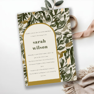 Rustic Boho Retro Arch Green Botanical Baby Shower Invitation