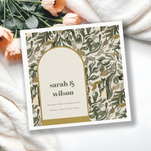 Rustic Boho Retro Arch Green Botanical Wedding Napkins