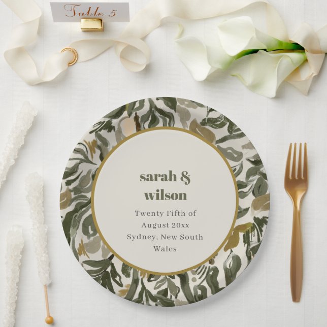 Rustic Boho Retro Arch Green Botanical Wedding Paper Plates (Wedding)
