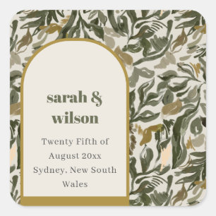 Rustic Boho Retro Arch Green Botanical Wedding Square Sticker