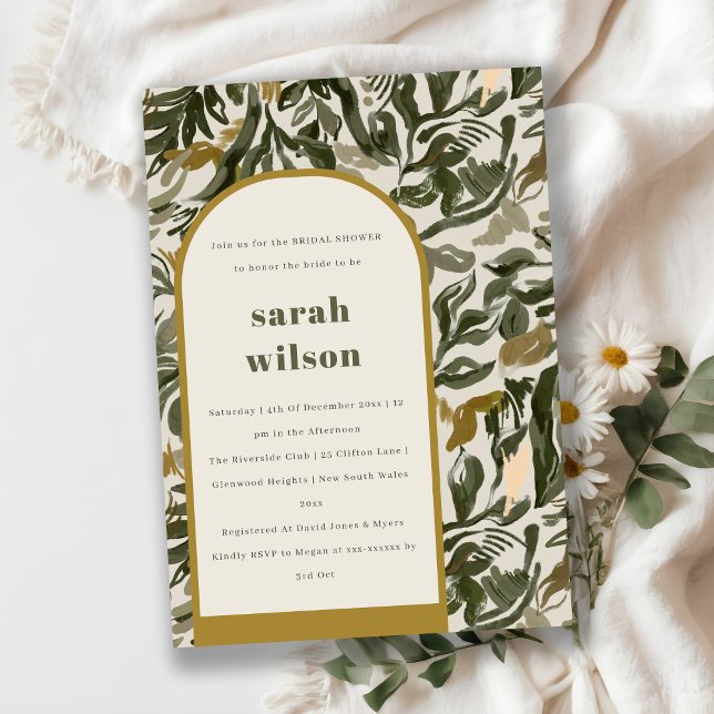 Rustic Boho Retro Green Botanical Bridal Shower Invitation (Creator Uploaded)