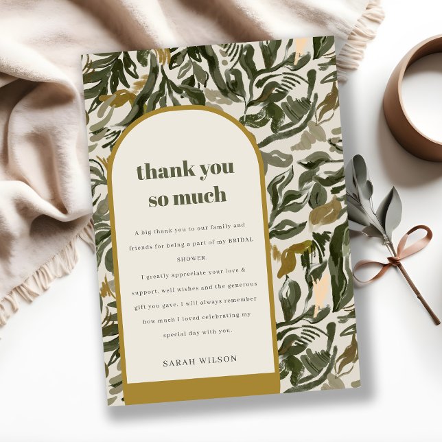 Rustic Boho Retro Green Botanical Bridal Shower Thank You Card (Creator Uploaded)