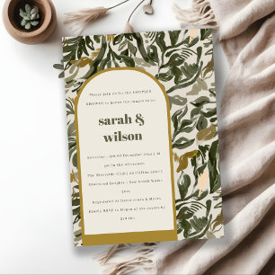 Rustic Boho Retro Green Botanical Couples Shower Invitation