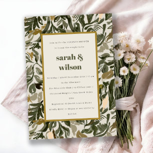 Rustic Boho Retro Green Botanical Couples Shower Invitation