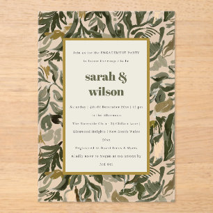 Rustic Boho Retro Green Botanical Engagement Acrylic Invitations