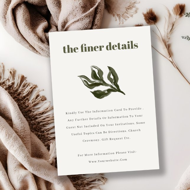 Rustic Boho Retro Green Botanical Wedding Detail Enclosure Card (Creator Uploaded)