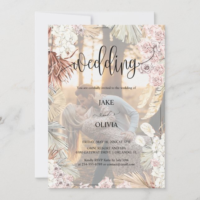 Rustic Boho Romance Elegant Photo Floral Wedding Invitation (Front)