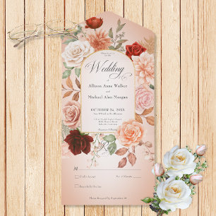 Rustic Boho Rust Peach Floral Arch Blush No Dinner All In One Invitation