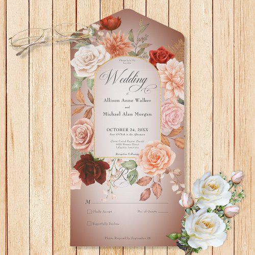 Rustic Boho Rust Peach Floral Arch Blush No Dinner All In One Invitation