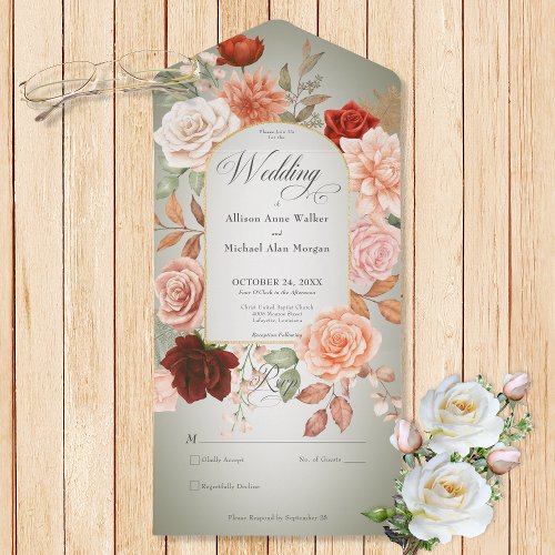 Rustic Boho Rust Peach Floral Arch Sage No Dinner All In One Invitation