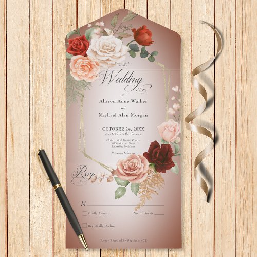 Rustic Boho Rust Peach Floral Frame Rust No Dinner All In One Invitation