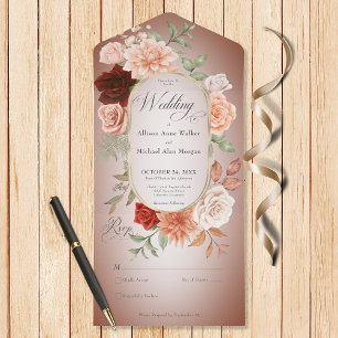 Rustic Boho Rust Peach Floral Oval Rust No Dinner All In One Invitation