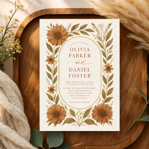 Rustic Boho Rust Terracotta Floral Wedding Invitation