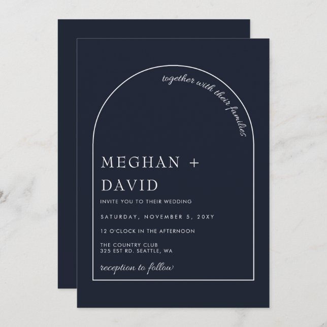 Rustic Boho Rustic Navy Modern Arch Wedding Invitation (Front/Back)