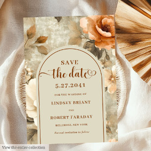 Rustic Boho Rusty Ivory Sage Floral Save The Date Invitation